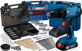 Parafusadeira E Furadeira De Impacto 18v Bosch Maleta Com Kit Brocas E Bits Profissional 103 Peças