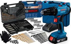 Parafusadeira E Furadeira De Impacto 18v Bosch Maleta Profissional 103 Peças + Luvas