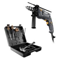 Parafusadeira e Furadeira de Impacto 3/8" Wap Wf-700k10, com 11 Acessórios e Maleta, 700w 220v