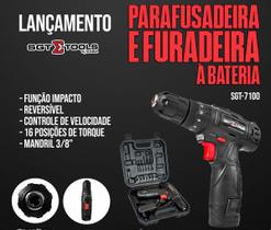 Parafusadeira e furadeira de impacto a bateria 3/8 10mm - sgt-7100 - sigma tools