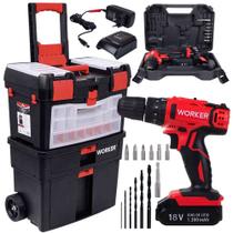 Parafusadeira e Furadeira de Impacto Bateria 18V Worker PFW 118I com Caixa de Ferramentas com Rodas Parafusadeira e Furadeira de Impacto Bateria 18V Worker PFW 118I com Caixa de Ferramentas com Rodas