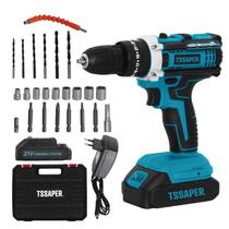 Parafusadeira e Furadeira de Impacto com 2 baterias de 21v Maleta e Acessórios Tssaper