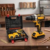 Parafusadeira E Furadeira Impacto 2 Baterias 21v Tb21pw Cor Amarelo Frequência 60 Hz Com Malete Kit Brocas