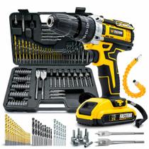 Parafusadeira e Furadeira Impacto 3/8 Cor Amarelo FST009 + Kit 103 Peças Em Titânio