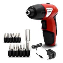 Parafusadeira Elétrica Multilaser Bivolt LED e Kit com 11 Bits Vermelho - HO031