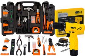 Parafusadeira Furadeira 12v 10mm A Bateria Com Kit Jogo De Ferramentas 129 Peças E Maleta