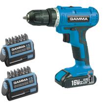 Parafusadeira Furadeira 16V Lithium Gamma com 2 Baterias Kit 15 Peças Ideal para Manutenção Parafusadeira Furadeira 16V Lithium Gamma com 2 Baterias Kit 15 Peças Ideal para Manutenção