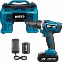 Parafusadeira Furadeira 18V 1 Bateria Carregador Compressor de Ar Portátil 160PSI 18V 3 Bicos WESCO