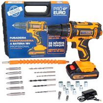 Parafusadeira Furadeira 18V 10mm com Maleta e Acessórios Pró Euro Parafusadeira Furadeira 18V 10mm com Maleta e Acessórios Pró Euro
