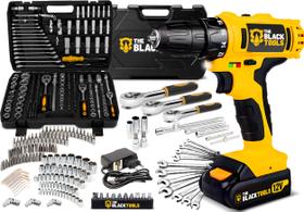 Parafusadeira Furadeira 3/8 12v + Jogo 216 Soquetes Catraca Amarelo 50/60hz The Black Tools