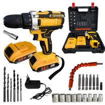 Parafusadeira Furadeira 48V com Acessórios, Bits, Brocas, Soquetes e Maleta Organizada 2 baterias