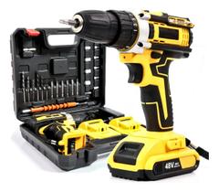 Parafusadeira Furadeira 48v Profissional 2 Baterias Sem Fio Cor Amarelo