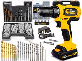 Parafusadeira Furadeira A Bateria 10mm 1350rpm Bivolt The Black Tools + Brocas Bits E Buchas 300 Pçs