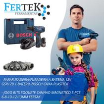 Parafusadeira/Furadeira a bateria 12V GSR120 1 Bateria Bosch Cx Plast 06019G80E1000 + Jogo Soquete Canhao FertaK
