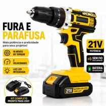 Parafusadeira Furadeira a Bateria 21V Recarregável Sem Fio Profissional com Empunhadura Emborrachada Carregador Bivolt Alta Potência Parafusadeira Furadeira a Bateria 21V Recarregável Sem Fio Profissional com Empunhadura Emborrachada Carregador Bivolt Alta Potência