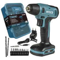 Parafusadeira Furadeira a Bateria Sem Fio 12V Acompanha Maleta + 13 Acessórios Wesco