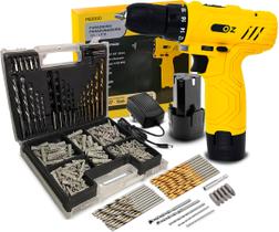Parafusadeira Furadeira Bateria 10mm 12V Com Jogo Ferramentas Brocas E Buchas 300 Peças