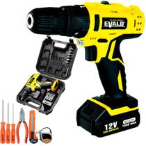 Parafusadeira Furadeira Bateria 12V Impacto Bivolt PFE-012EVI Kit EVALD + Kit 6 Peças SPARTA