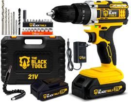 Parafusadeira Furadeira Com 2 Baterias Maleta Kit Completo Amarelo 127/220v The Black Tools