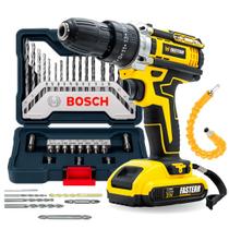 Parafusadeira Furadeira De Impacto 21V FST009 2 Baterias Com Kit Brocas Ponteiras 33 Peças Bosch