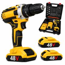 Parafusadeira Furadeira De Impacto 48V 120 N.M. Profissional 2 Baterias 8000 mAh Com Maleta Resistente