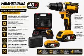 Parafusadeira Furadeira De Impacto 48V 80 N.M. Profissional 2 Baterias 8000 mAh Com Maleta Parafusadeira Furadeira De Impacto 48V 80 N.M. Profissional 2 Baterias 8000 mAh Com Maleta