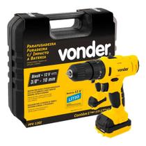 Parafusadeira Furadeira de Impacto Bateria 12V 1.3Ah Mandril 10mm Carregador Bivolt Maleta 6 Brocas e Acessórios Vonder