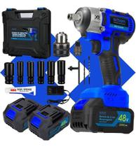 Parafusadeira Furadeira de Impacto Pneumática com 2 Baterias de Lítio 48V Potente Resistente Ergonômica