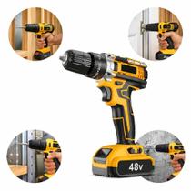 Parafusadeira Furadeira de Impacto Sem Fio 48V com 2 Baterias Recarregáveis Kit Completo com Maleta Profissional Uso Doméstico e Profissional