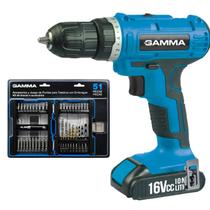 Parafusadeira Furadeira Gamma 16V Lithium com Kit 51 Peças para Montagens