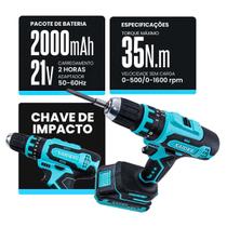 Parafusadeira Furadeira Impacto 10mm s/ Fio 21V 35NM + 2 Baterias Saider SA0002