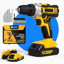 Parafusadeira Furadeira Impacto Ferramenta Elétrica Profissional 2 Baterias 21v Bivolt Alta Performance Maleta e Acessorios