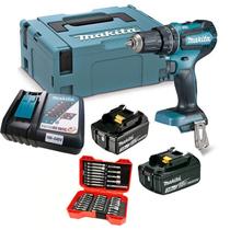 Parafusadeira Furadeira Impacto Makita 18V, 50Nm, com 2 Baterias 3,0Ah, Carregador, Maleta e Kit Bits 38un Profissional DHP485RF1J