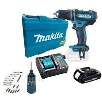 Parafusadeira Furadeira Impacto Makita 18V com Bateria, Carregador, Maleta, Kit 18 Bits Profissional DHP482Y002