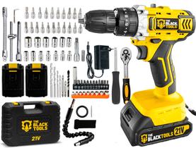 Parafusadeira Furadeira Impacto Profissional 3/8 + 46 Peças Amarelo The Black Tools