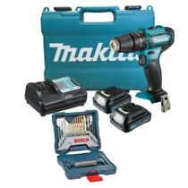Parafusadeira Furadeira Makita com Impacto Hp333dwye 12V Com 2 Baterias, Carregador, Maleta e Brocas Bosch XLine Profissional