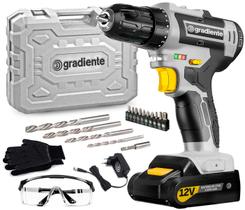 Parafusadeira Furadeira Sem Fio Bateria 3/8 12v Bivolt Para Madeira Metal Gradiente + Óculos e Luva Parafusadeira Furadeira Sem Fio Bateria 3/8 12v Bivolt Para Madeira Metal Gradiente + Óculos e Luva
