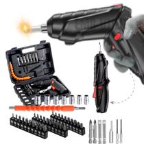 Parafusadeira Furadeira Sem Fio com 47 Peças Maleta Organizadora Jogo de Chaves Recarregável USB