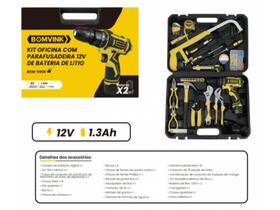 Parafusadeira kit oficina 12v c/2 baterias bom-9908 Parafusadeira kit oficina 12v c/2 baterias bom-9908