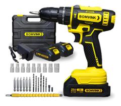 Parafusadeira Sem Fio cOM Extensor Flexível E Maleta Profissional Com Acessórios 2 Baterias 21v