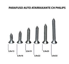 Parafuso Auto Atarraxante Chata Philips Zincado NEWFIX 3,9x13mm - Kit com 50 Unidades
