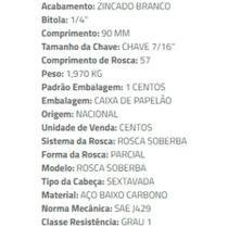 Parafuso Sextavado Rosca Soberba 1/4 X 90 Zn Br Caixa com 100 - Ciser Parafuso Sextavado Rosca Soberba 1/4 X 90 Zn Br Caixa com 100 - Ciser