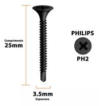 PARAFUSO TROMBETA PHILLIPS PONTA BROCANTE 3.5 X 25 PRETO 100 unidades PARAFUSO TROMBETA PHILLIPS PONTA BROCANTE 3.5 X 25 PRETO 100 unidades
