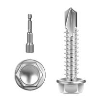 Parafusos de chapa metálica 14 x 3,2 cm (100 unidades) em aço inoxidável 410 Parafusos de chapa metálica 14 x 3,2 cm (100 unidades) em aço inoxidável 410