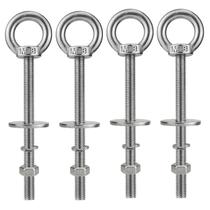 Parafusos de olho QWETRY M8 longos de aço inoxidável com porcas, pacote com 4 unidades de 100 mm