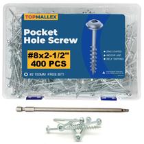 Parafusos de orifício de bolso TOPMALLEX 400 unidades 8 x 6,35 cm zincados