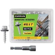 Parafusos de telhado CAMNWAMN 10 x 1" Metal com lavadora de borracha 100 unidades