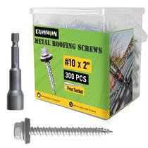 Parafusos de telhado de metal CAMNWAMN 10 x 2 polegadas, 300 unidades