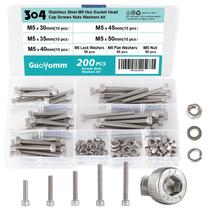 Parafusos, parafusos, arruelas, nozes, kit de sortimento GuoYomm 200 unidades M5 Parafusos, parafusos, arruelas, nozes, kit de sortimento GuoYomm 200 unidades M5