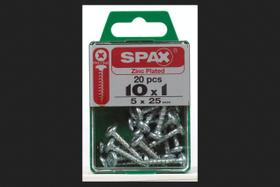Parafusos SPAX 10 x 25 mm Caixa multimaterial de zinco 20 Parafusos SPAX 10 x 25 mm Caixa multimaterial de zinco 20